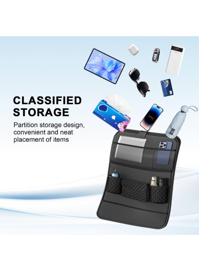 SYOSI Backseat Car Organizer, Car Backseat Organizer With Foldable Tray, Kick Mats Seat Protector for Kids, Waterproof Multi-Pocket Storage for Road Trips, SUV and Car Interior (Black) - Image 4